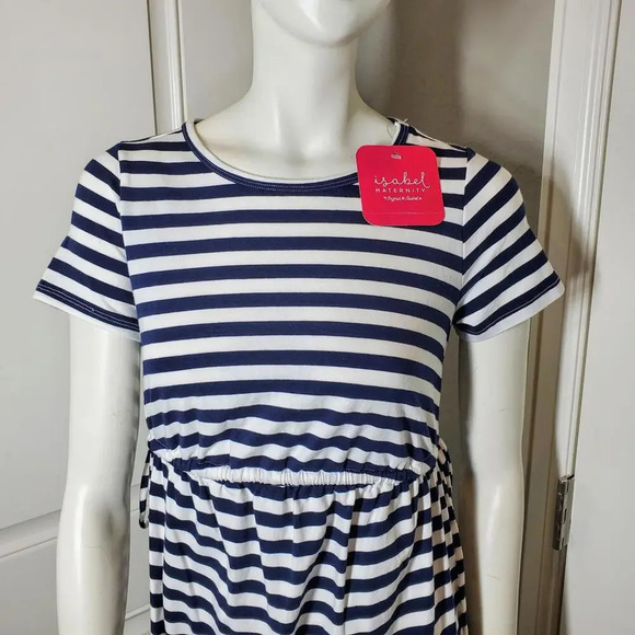 NWT Isabel Maternity Women’s Size XS Short Sleeve Tie-Waist Dress Navy and White - Picture 6 of 15